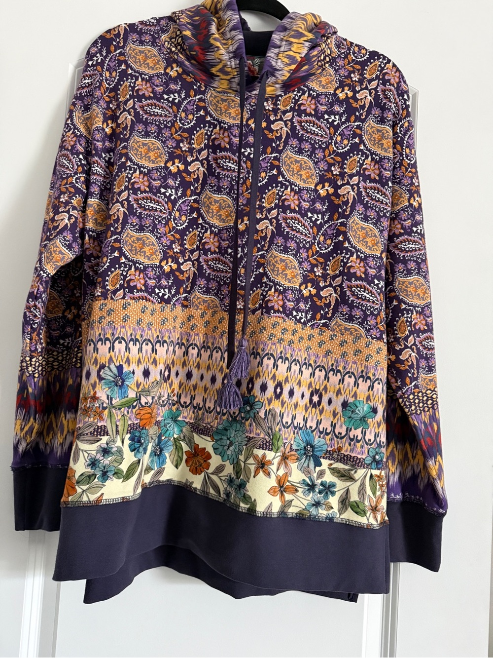 Johnny Was Betsy Hobo High Low Pullover Hoodie-Purple